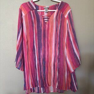 Catherines Top Shirt Womens Plus Size 2X Rainbow Boho Cross Blouse Relaxed Fit